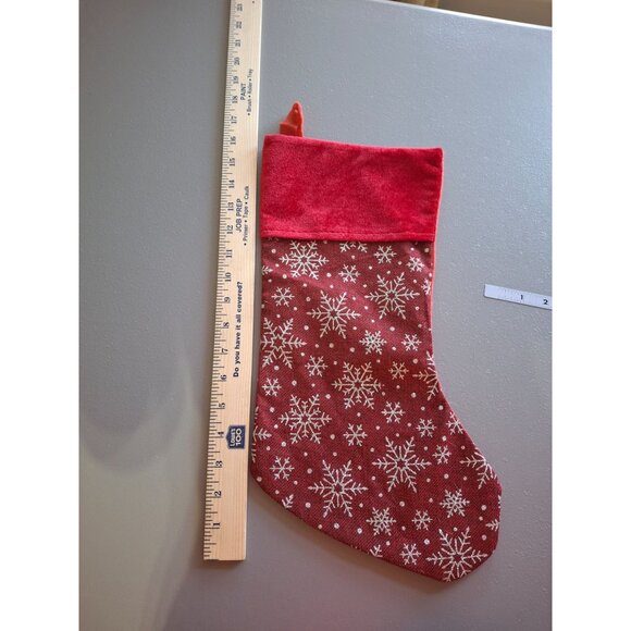 Red Snowflake Christmas Stocking 16 inch Rustic Holiday Decor Cozy Y2K Vibes - Picture 5 of 5